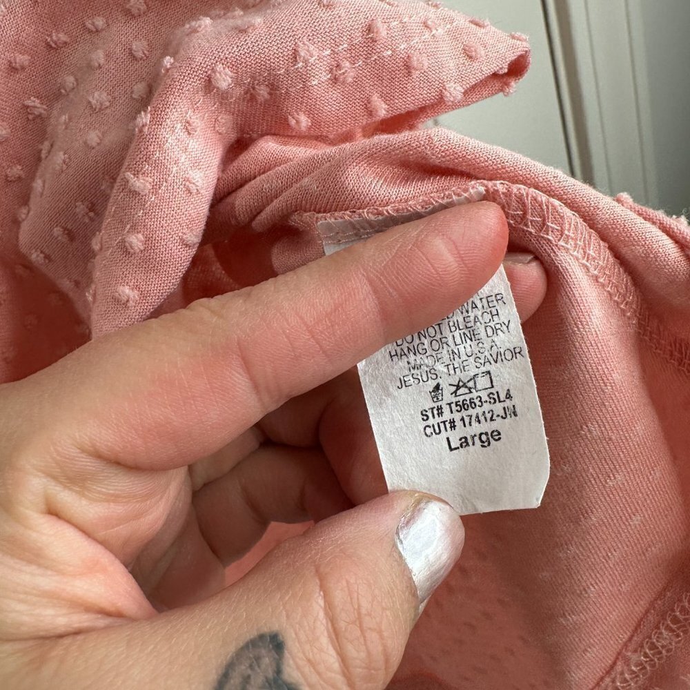 Swiss Dot Top Women's V Neck Babydoll Blouse Shirt Half Sleeve Peach Pink - Picture 6 of 8